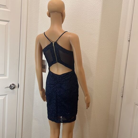 Emerald Sundae Small Dress Cut Out Sheer Padded Lined Navy Floral Shimmer Sexy - Picture 8 of 15